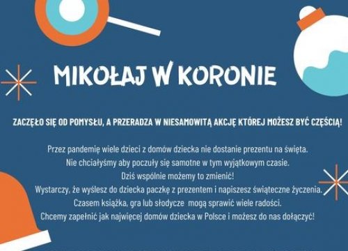 Akcja świąteczna „Mikołaj w koronie” – pomóżmy dzieciom z Domów Dziecka!