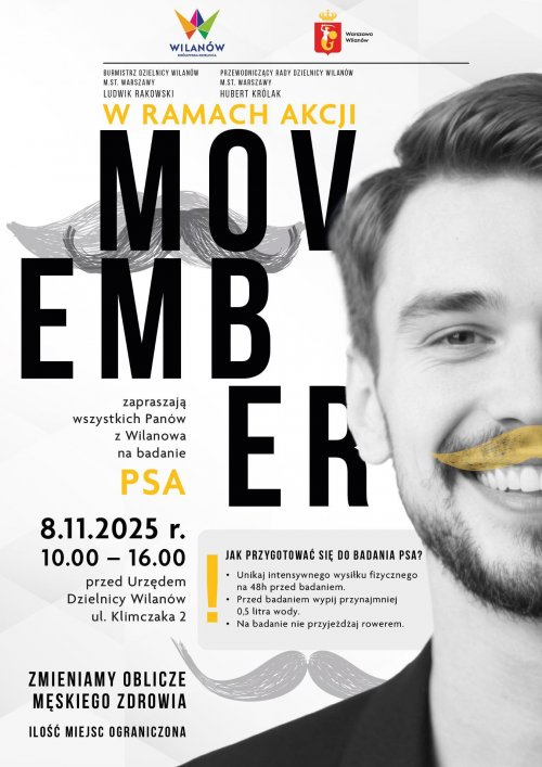 Movember w Wilanowie - bezpłatne badanie poziomu PSA 