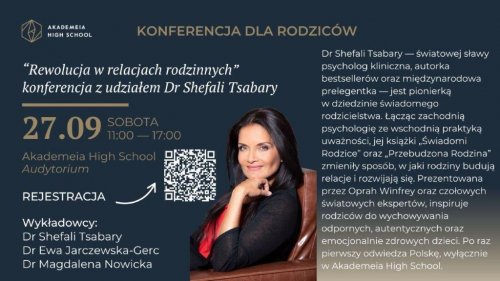 Dr Shefali Tsabary po raz pierwszy w Polsce – konferencja w Akademeia High School w Warszawie