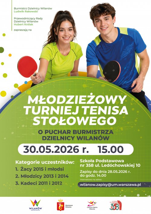 Młodzieżowy Turniej Tenisa Stołowego o Puchar Burmistrza Dzielnicy Wilanów